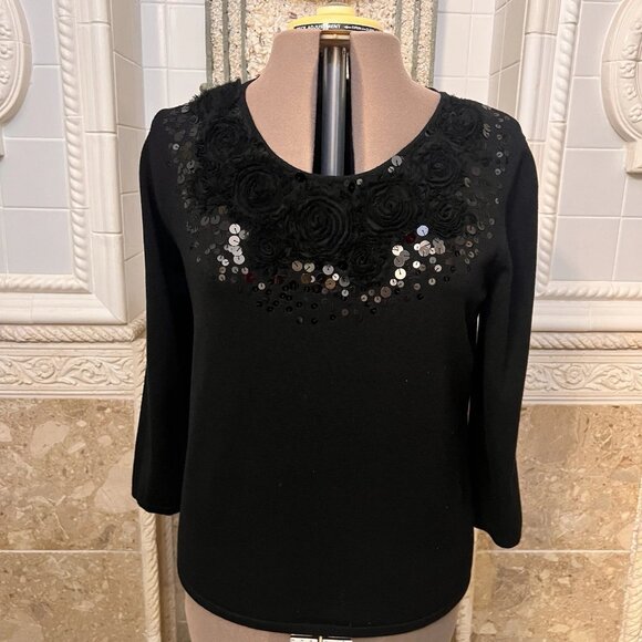 Ruby rd. Size XL. Black Embellished Pullover Sweater. Rayon Nylon. B103 - Picture 5 of 6